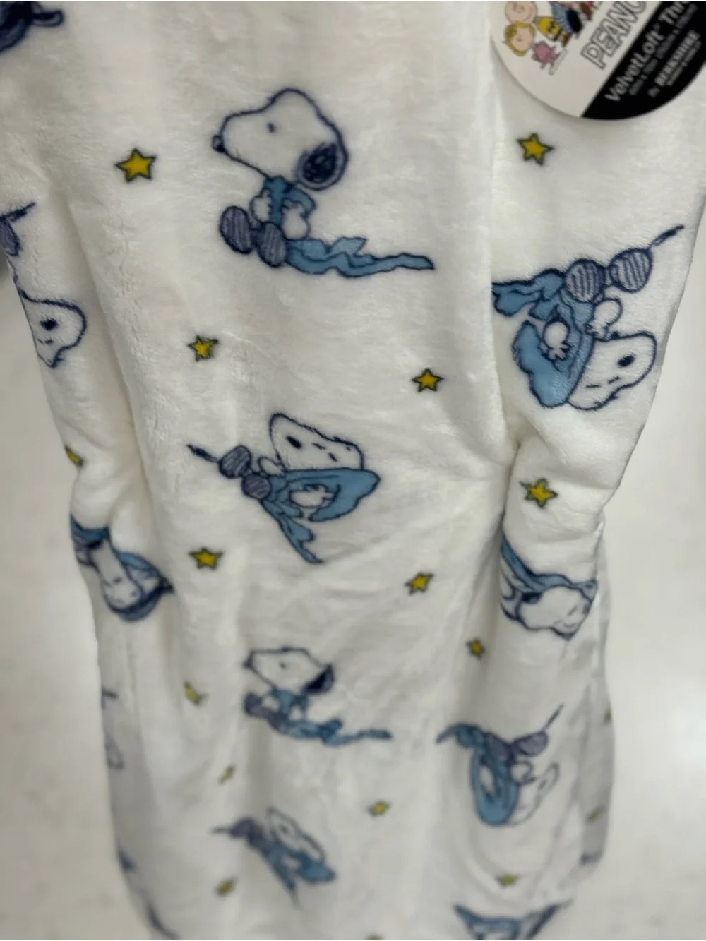 Peanuts Snoopy VelvetLoft Throw Blanket - White with Blue Snoopy Print